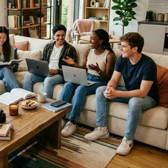 Foto ilustrativa: estudantes numa sala de república
